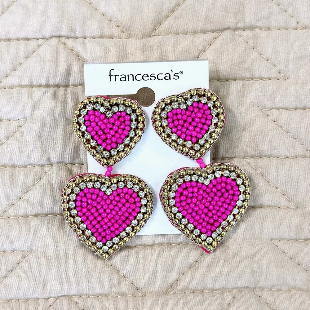 FRANCESCA'S Lizzie Beaded Pink Hearts Earrings NWT
